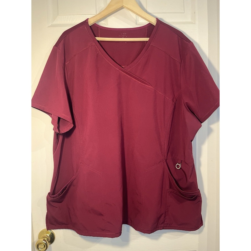 Med Couture Insight Scrub Top 3XL Wine Stretch Knit Back V-Neck Medical Uniform